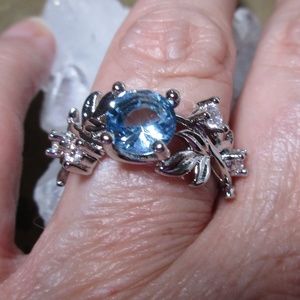 Blue & white CZ white gold plated ring 6 & 10